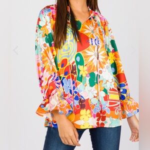 Women’s Ciebon flower power Multicolor Floral quarter sleeve Blouse size small